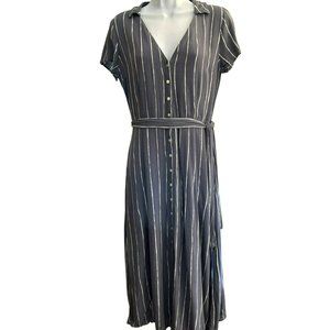 Abercrombie & Fitch Women's Blue Striped V Neck Midi Dress Size XS Y2K Style